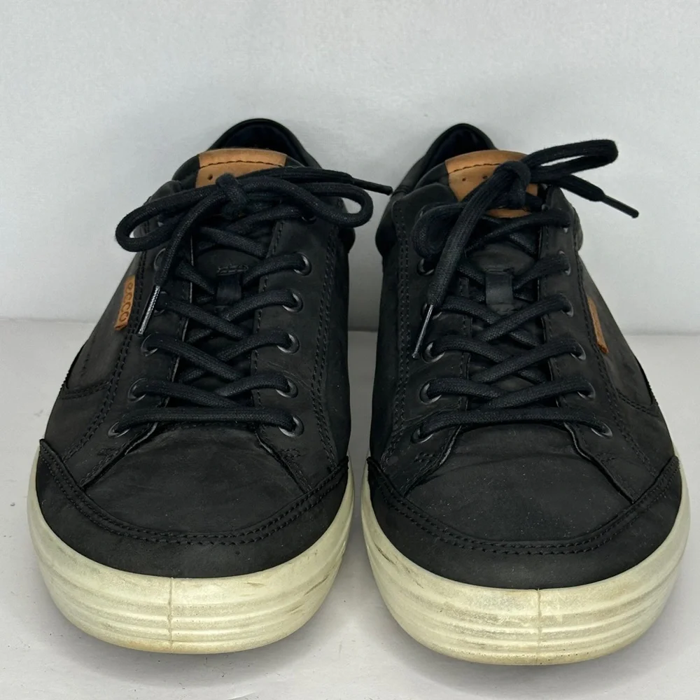 ECCO Soft 7 Sneakers Black Casual‎ Leather Lace Up Low Top Sz 12